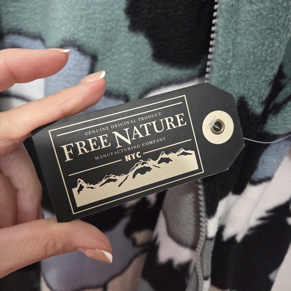 Free Nature Mountain Pattern Full Zip up Polar Fleece Hooded Jacket Size Large - Picture 12 of 13